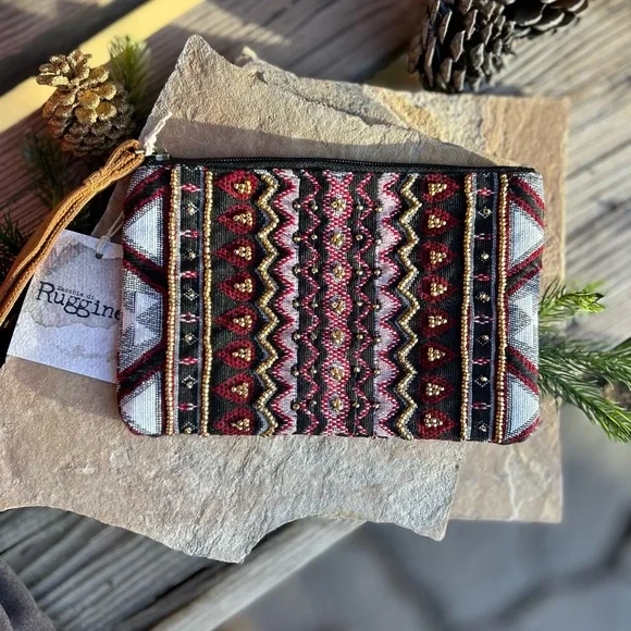 Western Bohemian Handbeaded Clutch Burgundy NWT - Picture 8 of 9